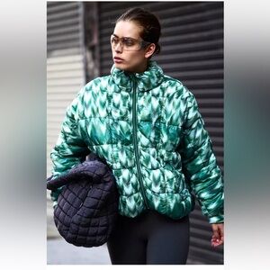 Free People Movement Scrunchy Glossy Pippa Puffer Heritage Green Printed